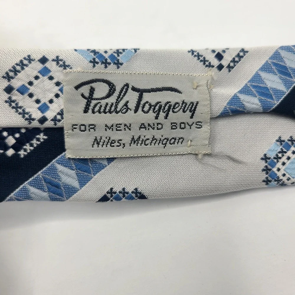 Vtg Givenchy Gentlemen Paris Necktie Blue White Geometric Folksy Nordic Pattern